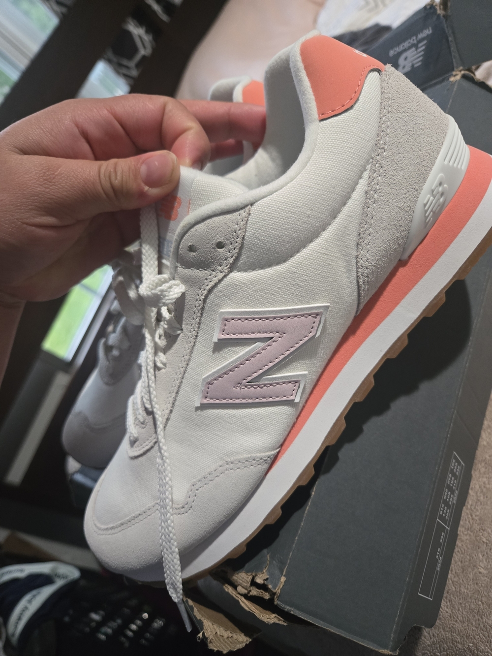 New Balance 515 White Sneakers with Coral Logo Accent - Picture 13 of 13